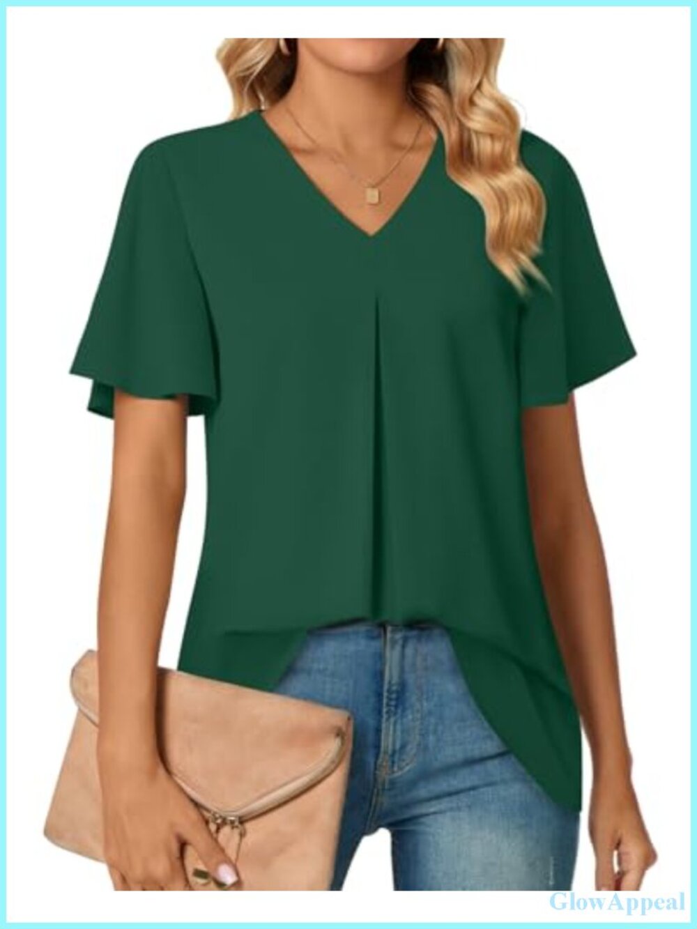 Chiffon V Neck Ruffle Short Sleeve Tunic Top Blouse